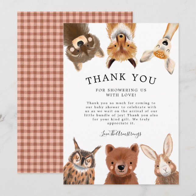 Rustic Woodland Animals Baby Shower   Thank You Card (Front/Back)