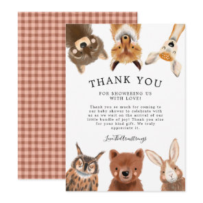 Rustic Woodland Animals Baby Shower   Thank You Card