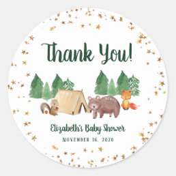 Rustic Woodland Animals Baby Shower Thank You Classic Round Sticker