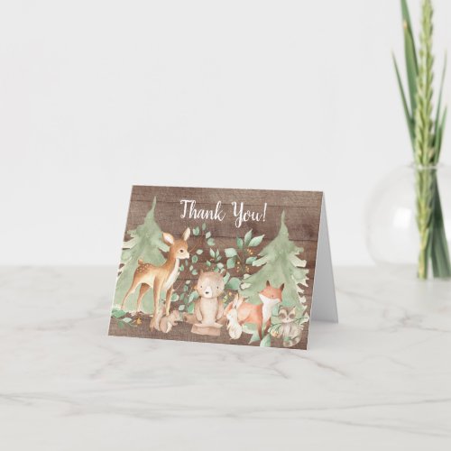 Rustic Woodland Animals Baby Shower Thank You Note