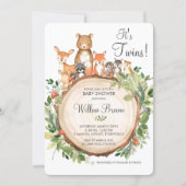 Rustic Woodland Animals Baby Shower Twins Boy Girl Invitation (Front)