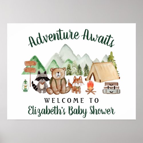 Rustic Woodland Animals Baby Shower Welcome Poster