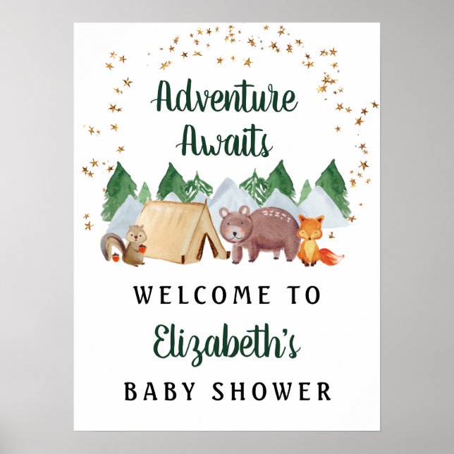 Rustic Woodland Animals Baby Shower Welcome Sign (Front)