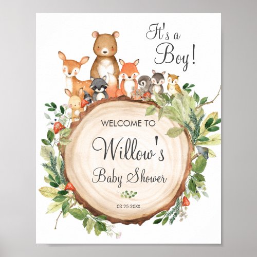 Rustic Woodland Animals Baby Shower Welcome Sign