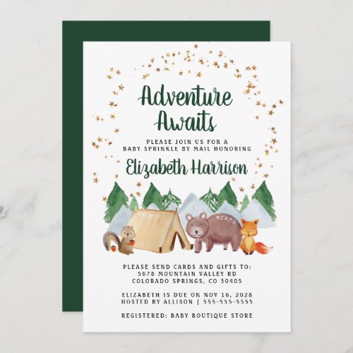 Rustic Woodland Animals Baby Sprinkle By Mail Invitation