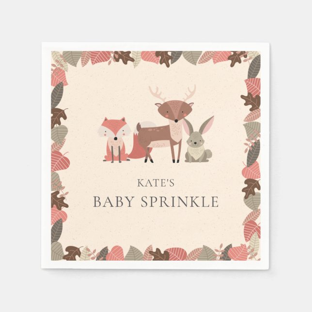 Rustic Woodland Animals Baby Sprinkle Shower Napkins (Front)