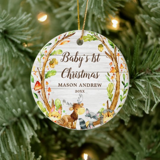 Rustic Woodland Animals Baby's First Christmas Ceramic ...