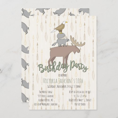 Rustic Woodland Animals Birthday Party Invitation