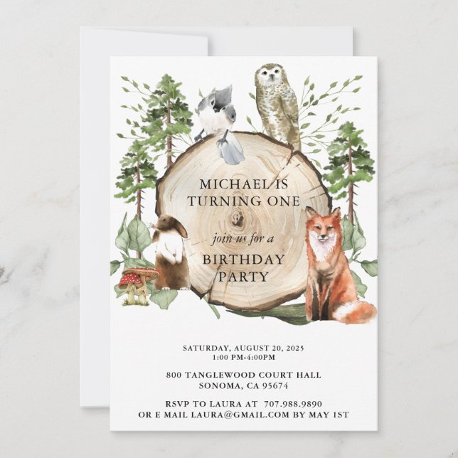Rustic Woodland Animals Boy 1st Birthday Party Inv Invitation (Front)