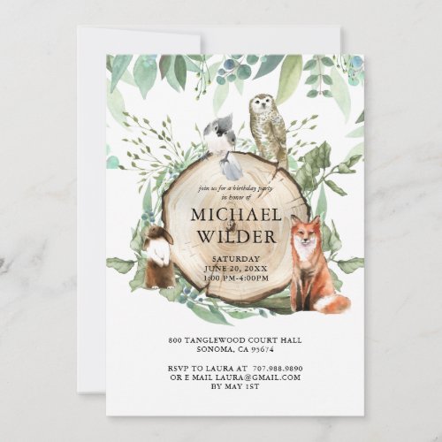 Rustic Woodland Animals Boy Birthday Party Invitation