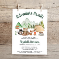 Rustic Woodland Animals Camping Baby Shower Invitation