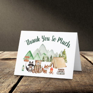 Rustic Woodland Animals Camping Baby Shower Letterpress Thank You Card
