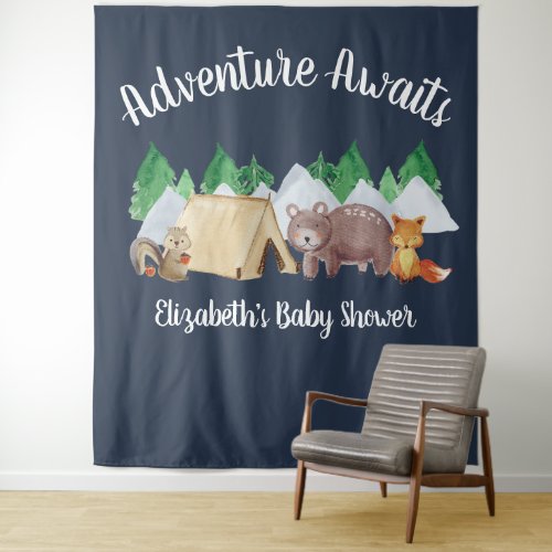 Rustic Woodland Animals Camping Baby Shower Tapestry