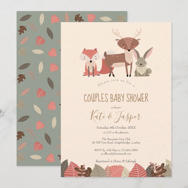 Rustic Woodland Animals Couples Forest Baby Shower Invitation (Front/Back)