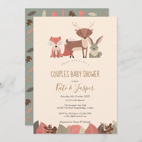 Rustic Woodland Animals Couples Forest Baby Shower Invitation