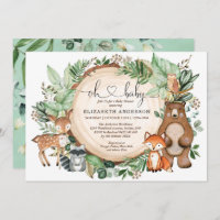 Rustic Woodland Animals Deer Fox Bear Baby Shower Invitation