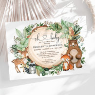 Rustic Woodland Animals Deer Fox Bear Baby Shower Invitation