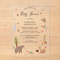 Rustic Woodland Animals Fall Baby Shower Acrylic Invitations