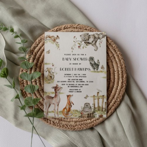 Rustic Woodland Animals Forest Friends Baby Shower Invitation