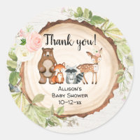 Rustic woodland animals girl baby shower classic round sticker