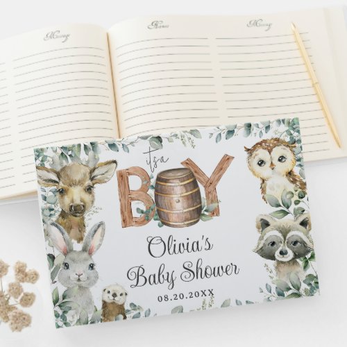 Rustic Woodland Animals Greenery Boy Baby Shower  Guest Book