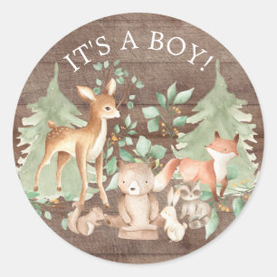 Rustic Woodland Animals It' a Boy Favor Sticker