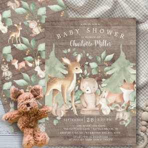 Rustic Woodland Animals Neutral Baby Shower Invitation