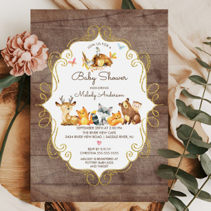 Rustic Woodland Animals Neutral Baby Shower Invitation