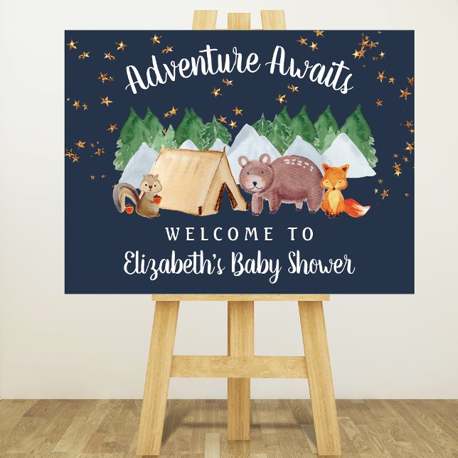Rustic Woodland Animals Night Baby Shower Welcome Foam Board (Creator Uploaded)