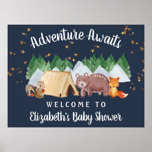 Rustic Woodland Animals Night Baby Shower Welcome Poster