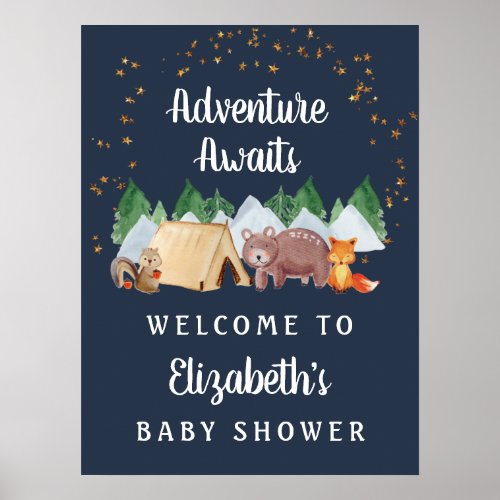 Rustic Woodland Animals Night Baby Shower Welcome Poster
