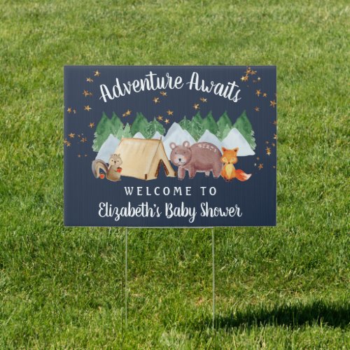 Rustic Woodland Animals Night Baby Shower Welcome Sign