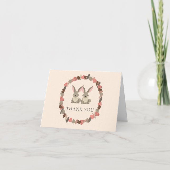 Rustic Woodland Animals Twins Thank You Card (Front)