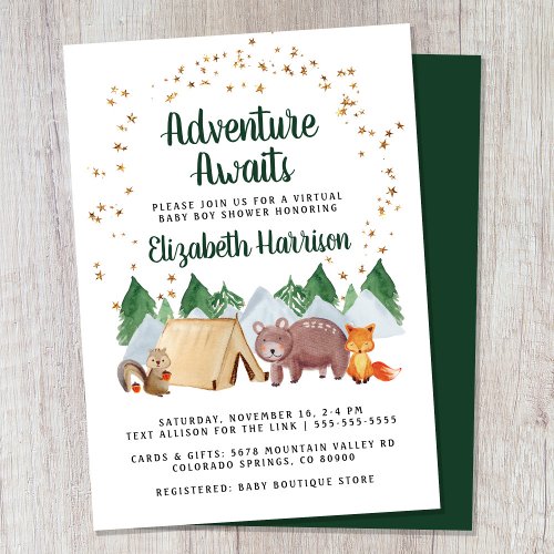 Rustic Woodland Animals Virtual Baby Shower Invitation