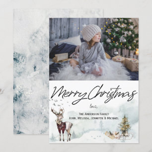 Rustic Woodland Animals Watercolor Christmas Photo Invitation