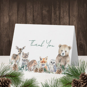 Rustic Woodland Animals Winter Baby Shower Letterpress Thank You Card