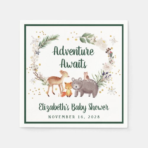 Rustic Woodland Animals Winter Baby Shower Napkins