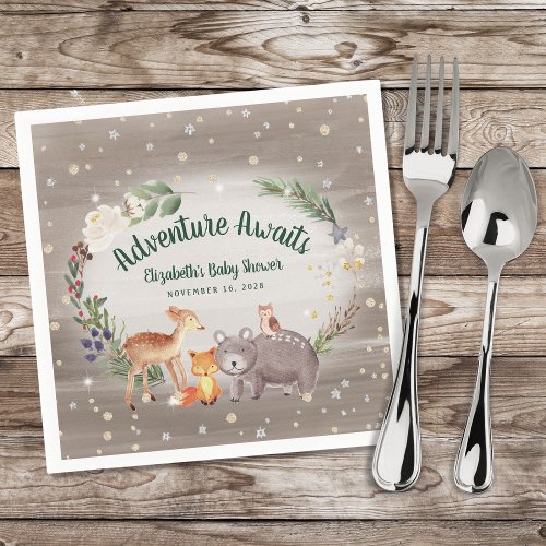 Rustic Woodland Animals Winter Baby Shower Napkins