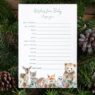Rustic Woodland Animals Wishes for Baby Game Advice Card