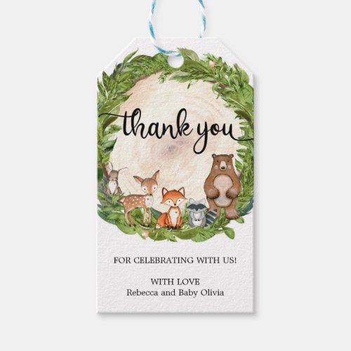 Rustic woodland animals wooden slice thank you tag