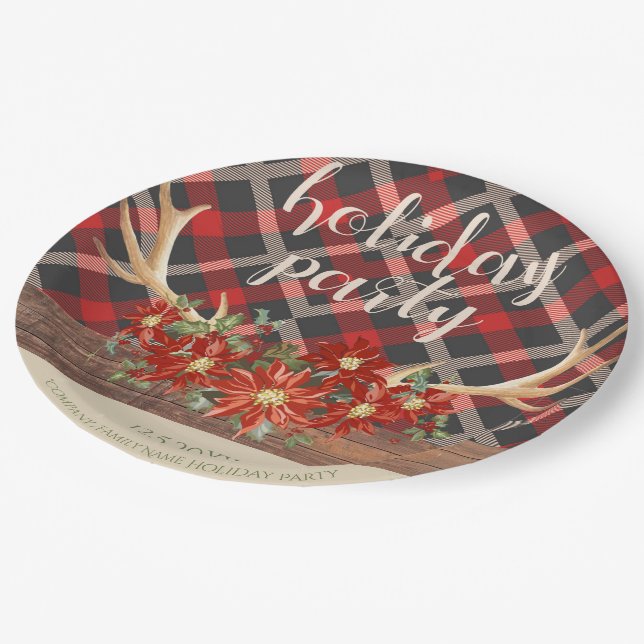 Rustic Woodland Antlers and Plaid Paper Plates (Angled)