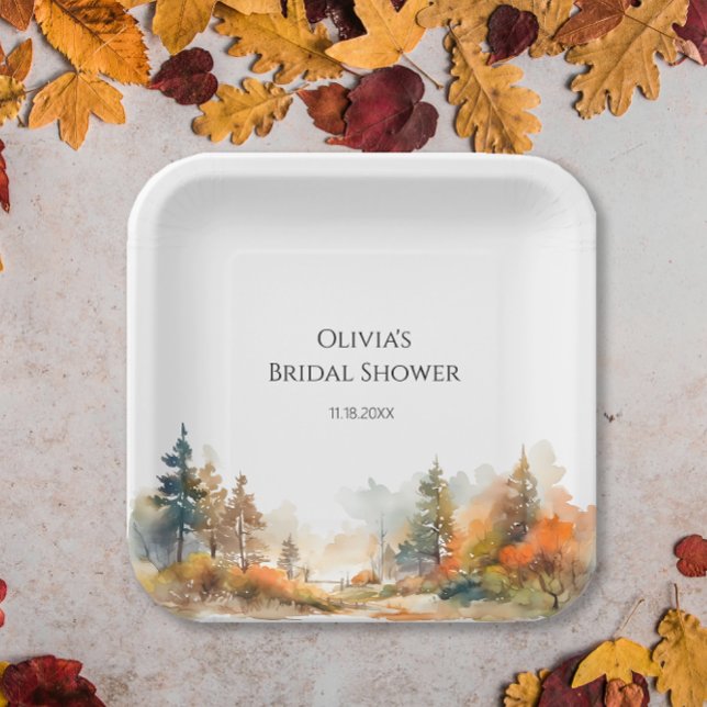 Rustic Woodland Autumn Forest Bridal shower Paper Plates (Creator Uploaded)