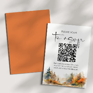 Rustic Woodland Autumn Forest QR code Wedding RSVP Card