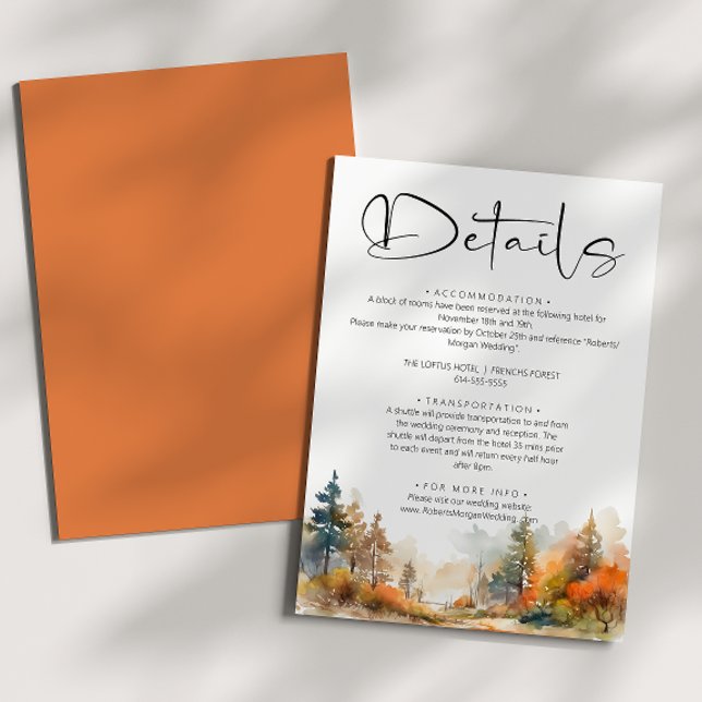 Rustic Woodland Autumn Forest Wedding Details Enclosure Card (Creator Uploaded)