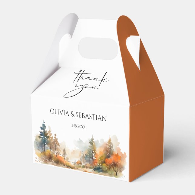 Rustic Woodland Autumn Forest Wedding Favor Boxes (Back Side)