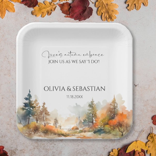 Rustic Woodland Autumn Forest Wedding Paper Plates (Creator Uploaded)