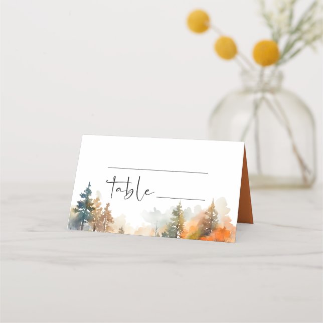 Rustic Woodland Autumn Forest Wedding Place Card (Front)