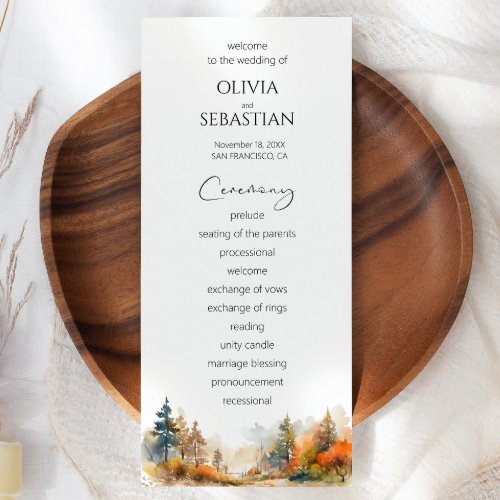 Rustic Woodland Autumn Forest Wedding Program