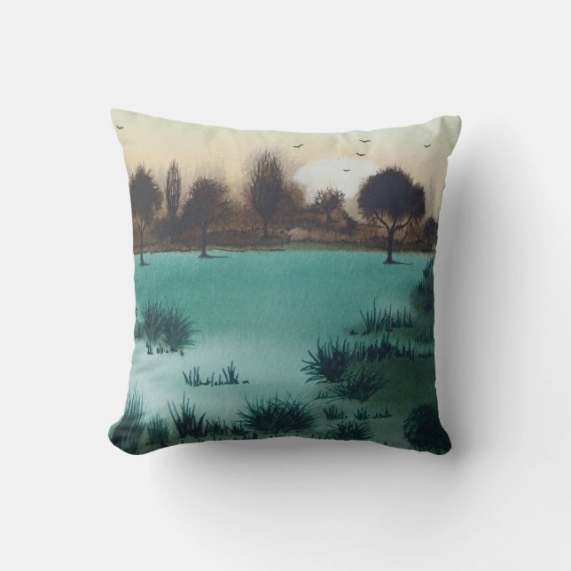rustic woodland autumn Landscape sunset Throw Pillow (Front)
