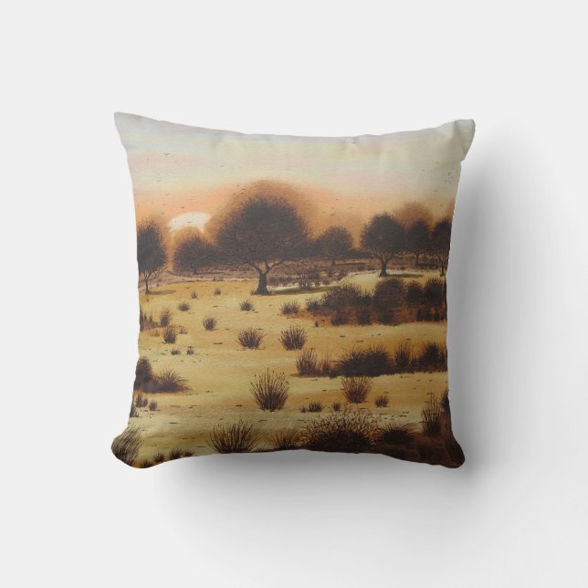 rustic woodland autumn Landscape sunset Throw Pillow (Front)